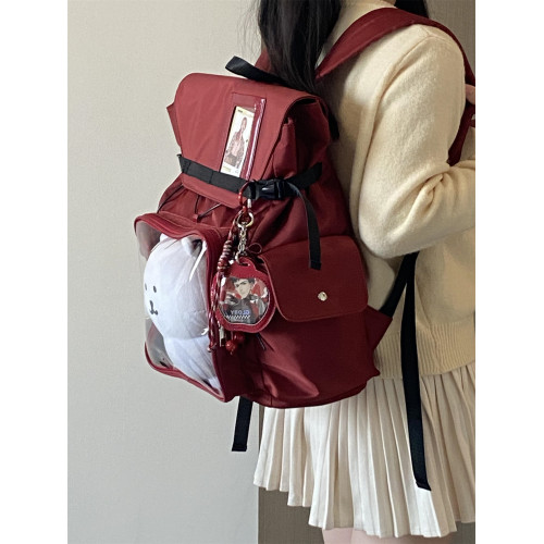 錢一波痛包｜黑色紅色15cm娃包運動風大容量學生上課雙肩後後背包實用