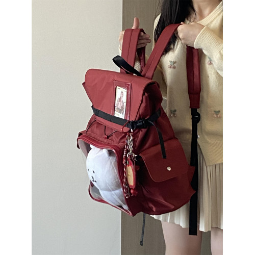 錢一波痛包｜黑色紅色15cm娃包運動風大容量學生上課雙肩後後背包實用