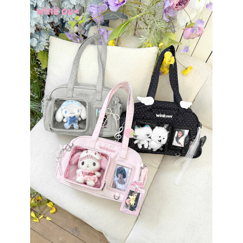 原創韓系追星小食量痛包斜後後背包包大容量波點日常款外出小娃包黑色 原創韓系追星小食量痛包斜後後背包包大容量波點日常款外出小娃包黑色