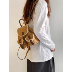 osun 雙肩包女韓版秋冬新款羊羔毛鹿皮絨小衆百搭多口袋小後後背包女