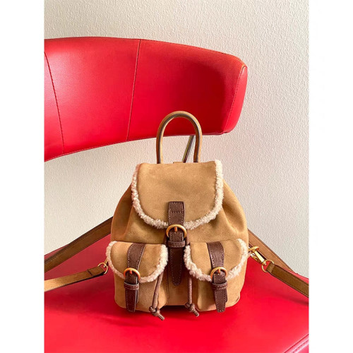 osun 雙肩包女韓版秋冬新款羊羔毛鹿皮絨小衆百搭多口袋小後後背包女