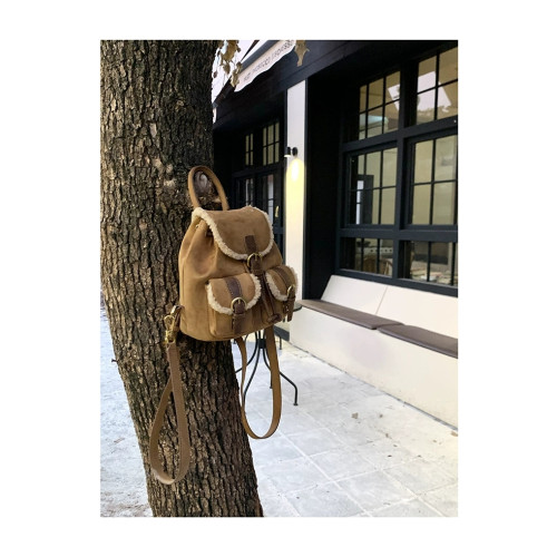 osun 雙肩包女韓版秋冬新款羊羔毛鹿皮絨小衆百搭多口袋小後後背包女