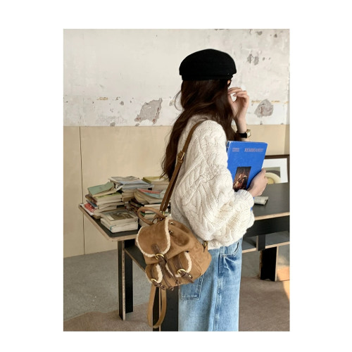 osun 雙肩包女韓版秋冬新款羊羔毛鹿皮絨小衆百搭多口袋小後後背包女