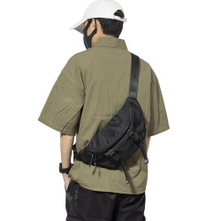 youmian男士斜後後背包單肩包休閒黑色挎包日系運動簡約男生潮流胸包