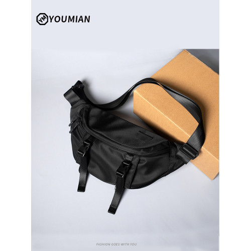 youmian男士斜後後背包單肩包休閒黑色挎包日系運動簡約男生潮流胸包