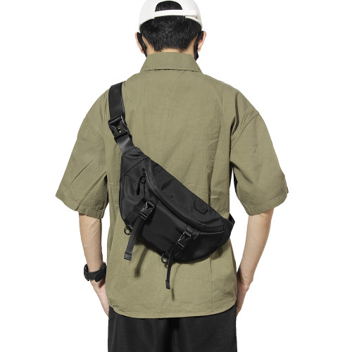 youmian男士斜後後背包單肩包休閒黑色挎包日系運動簡約男生潮流胸包