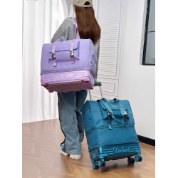 短途帶滑輪旅行包輕便旅遊乾濕分離大容量收納包手提拉桿包行李袋