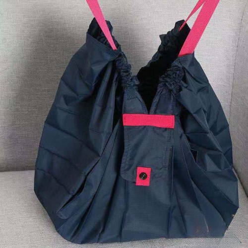 日系風琴百褶包可收縮大容量購物袋尼龍布環保袋拉鍊包雙提手加牢