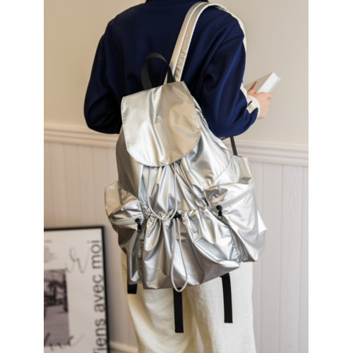 韓國小衆設計後後背包女2026新款休閒旅行輕便尼龍布抽繩大容量雙肩包