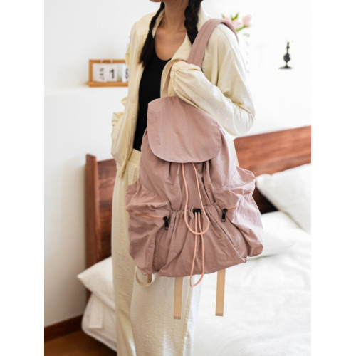 韓國小衆設計後後背包女2026新款休閒旅行輕便尼龍布抽繩大容量雙肩包