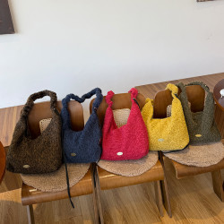 秋冬新品抽繩包包毛絨韓版小衆百搭托特包時尚百搭包包