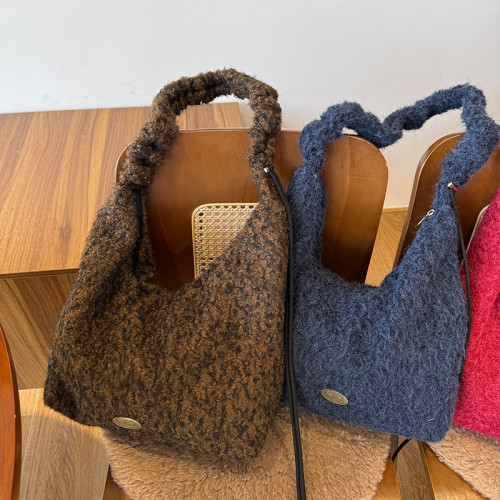 秋冬新品抽繩包包毛絨韓版小衆百搭托特包時尚百搭包包