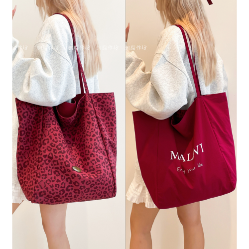 YZins超火雙面背時尚豹紋托特包女學生大容量慵懶上課通勤單肩包