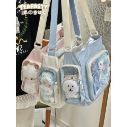 學院風簡約百搭學生大容量斜後後背包包女吧唧單肩包可愛少女娃包痛包