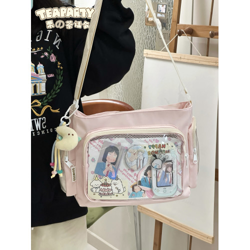 學院風簡約百搭學生大容量斜後後背包包女吧唧單肩包可愛少女娃包痛包