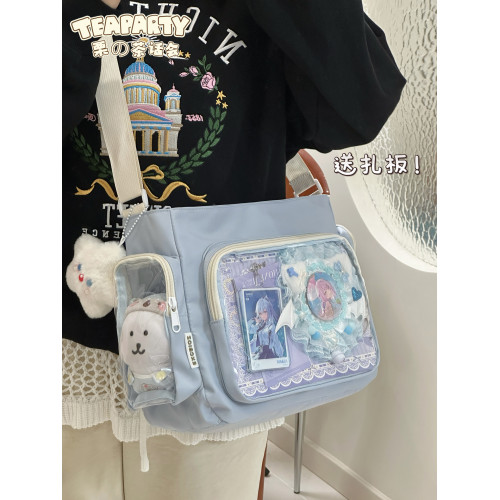 學院風簡約百搭學生大容量斜後後背包包女吧唧單肩包可愛少女娃包痛包