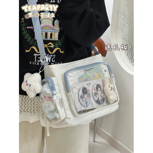 學院風簡約百搭學生大容量斜後後背包包女吧唧單肩包可愛少女娃包痛包