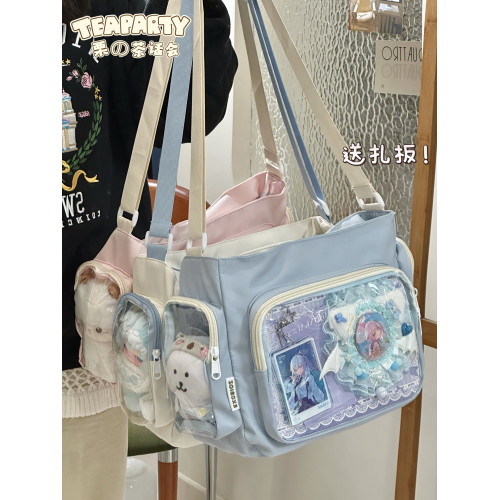 學院風簡約百搭學生大容量斜後後背包包女吧唧單肩包可愛少女娃包痛包