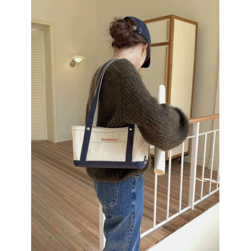 韓系媽咪包小衆學生上課手提單肩包大容量牛仔帆布托特包通勤包