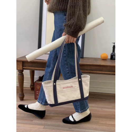 韓系媽咪包小衆學生上課手提單肩包大容量牛仔帆布托特包通勤包