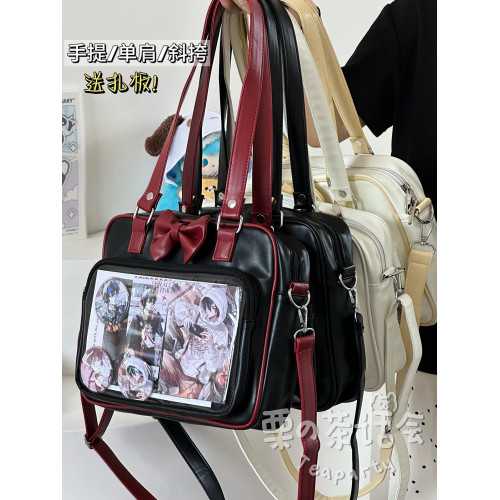 日系可愛蝴蝶結JK製服吧唧痛包穀子包二次元PU學生單肩斜後後背包包女