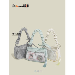 都淘原創設計國風流蘇痛包女新中式小食量透明吧唧通勤單肩斜後後背包