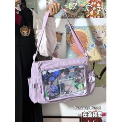 校園百搭簡約純色單肩斜背郵差包紥穀透明吧唧女JK二次元娃包痛包