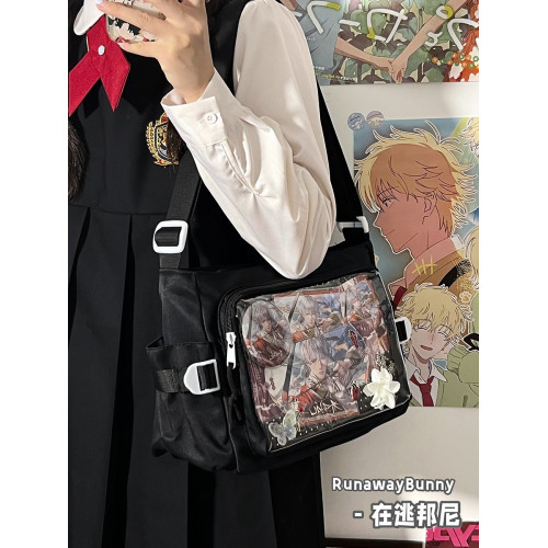 校園百搭簡約純色單肩斜背郵差包紥穀透明吧唧女JK二次元娃包痛包