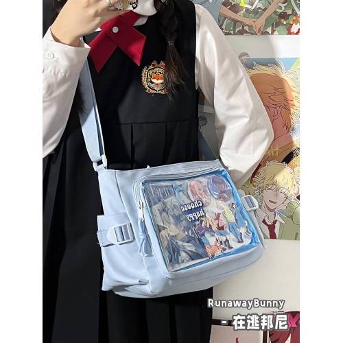 校園百搭簡約純色單肩斜背郵差包紥穀透明吧唧女JK二次元娃包痛包