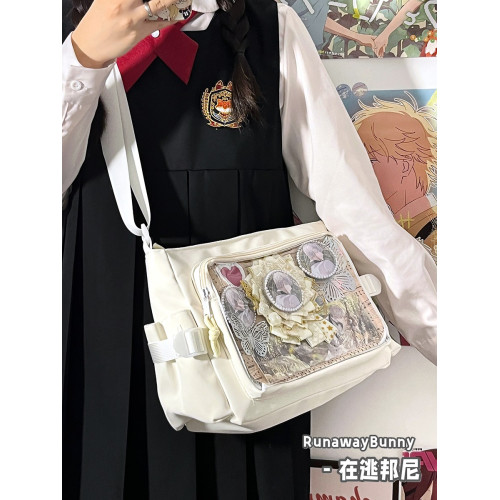 校園百搭簡約純色單肩斜背郵差包紥穀透明吧唧女JK二次元娃包痛包