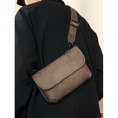 2026新款時尚胸包小方包 皮質格子單肩包街頭小挎包手機包斜後後背包