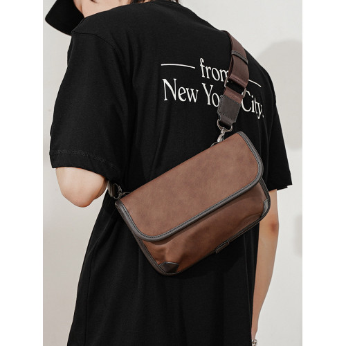 2026新款時尚胸包小方包 皮質格子單肩包街頭小挎包手機包斜後後背包