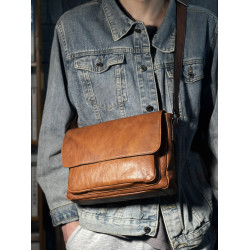 手工擦色真皮單肩包植鞣皮斜背通勤風郵差包復古頭層牛皮男包輕奢