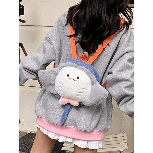 魔鬼魚雙肩包可愛卡通毛絨玩具包少女後後背包動物玩偶包女孩生日禮物