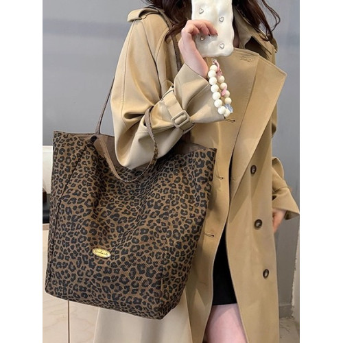 雙面背豹紋帆布包大容量韓系慵懶風2025新款秋冬麂皮絨手提單肩包