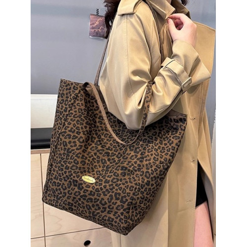 雙面背豹紋帆布包大容量韓系慵懶風2025新款秋冬麂皮絨手提單肩包