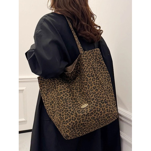 雙面背豹紋帆布包大容量韓系慵懶風2025新款秋冬麂皮絨手提單肩包