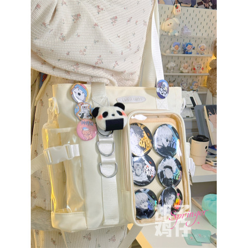 大容量學生上課單肩書包女日系可愛少女透明痛包小食量吧唧斜後後背包