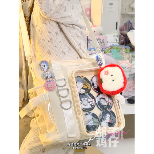 大容量學生上課單肩書包女日系可愛少女透明痛包小食量吧唧斜後後背包