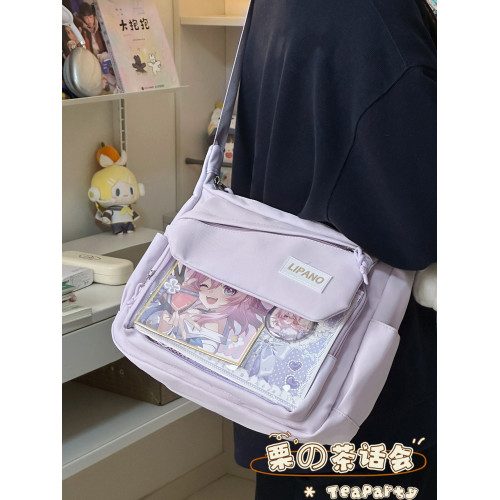 二次元吧唧紥板痛包斜後後背包女大容量百搭郵差包輕便通勤學生單肩包