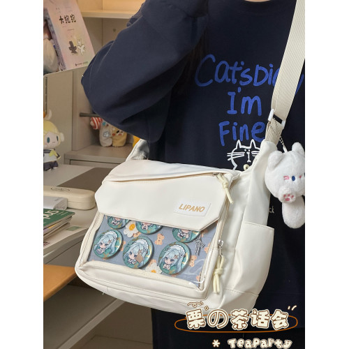 二次元吧唧紥板痛包斜後後背包女大容量百搭郵差包輕便通勤學生單肩包
