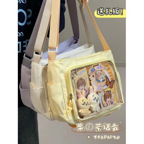 日系ins風透明吧唧穀子痛包 學生大容量百搭斜後後背包可愛少女郵差包