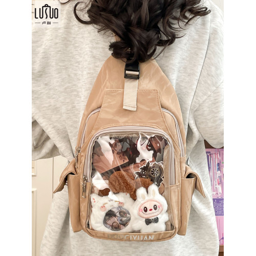 雙肩痛包斜背女透明10cm20cm娃包後後背包外出小食量放娃娃的挎包肩包