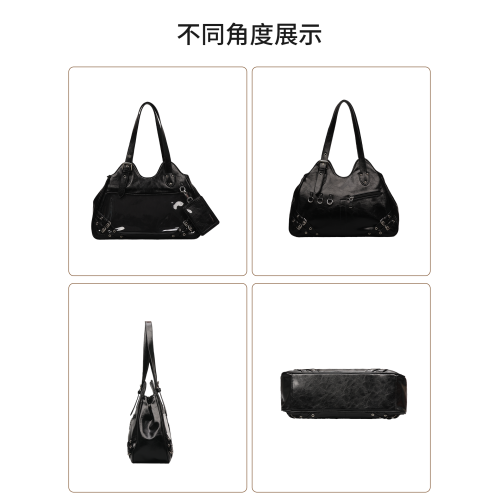 福拉拉原創高級追星黑色機車大容量可斜背通勤日常演唱會痛包