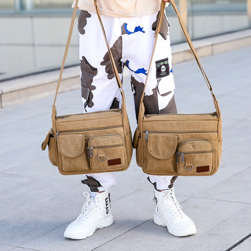 帆布包男單肩包大容量男士挎包休閒男包旅行男式單肩斜背男士後後背包