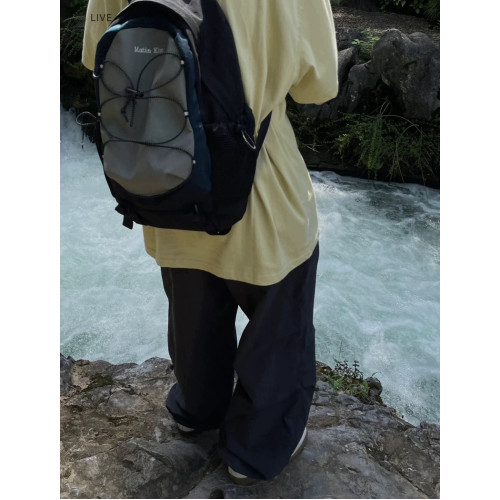 韓國設計原創抽繩復古運動休閒拼色百搭雙肩包後後背包ins風潮流包