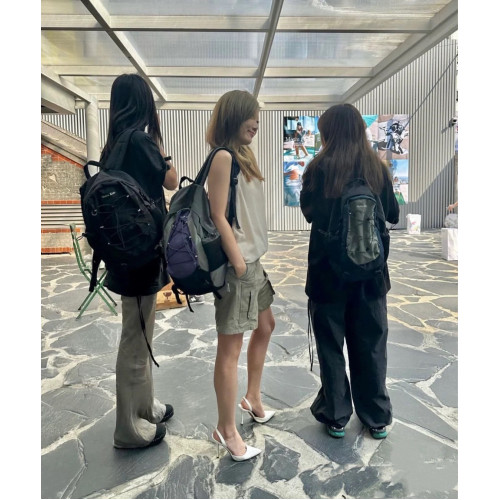 韓國設計原創抽繩復古運動休閒拼色百搭雙肩包後後背包ins風潮流包