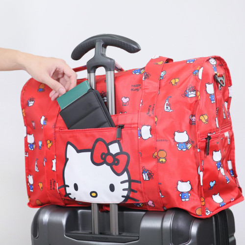 日本kitty貓卡通手提行李包 大容量可套拉桿收納袋折曡單肩大挎包