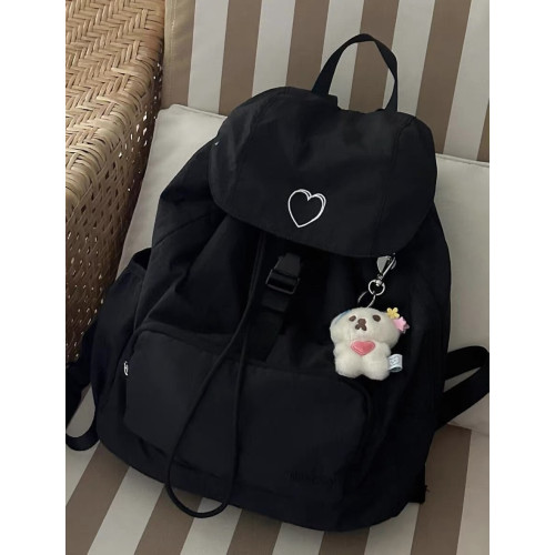 新款韓系愛心雙肩包後後背包小衆休閒輕便日常大容量尼龍雙肩旅行書包