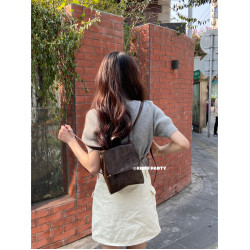 美式復古小皮包精緻百搭mini雙肩包 簡約高級感黑色pu包包